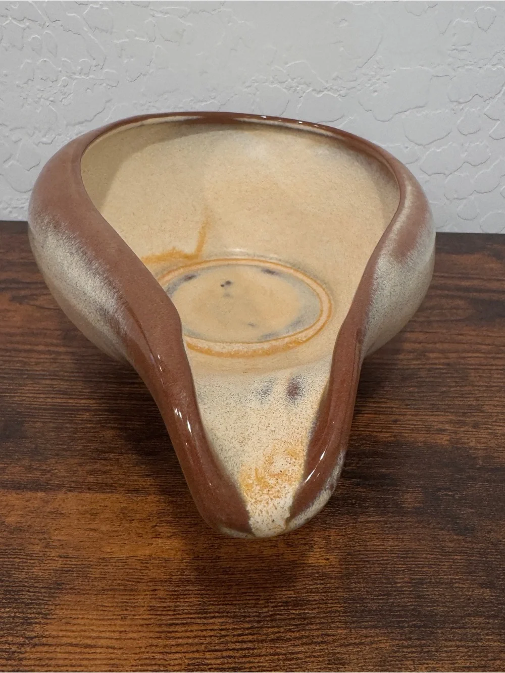 Vintage Frankoma Pottery MCM Bowl #214 Yellow Desert Gold Freeform Artsy Ceramic
